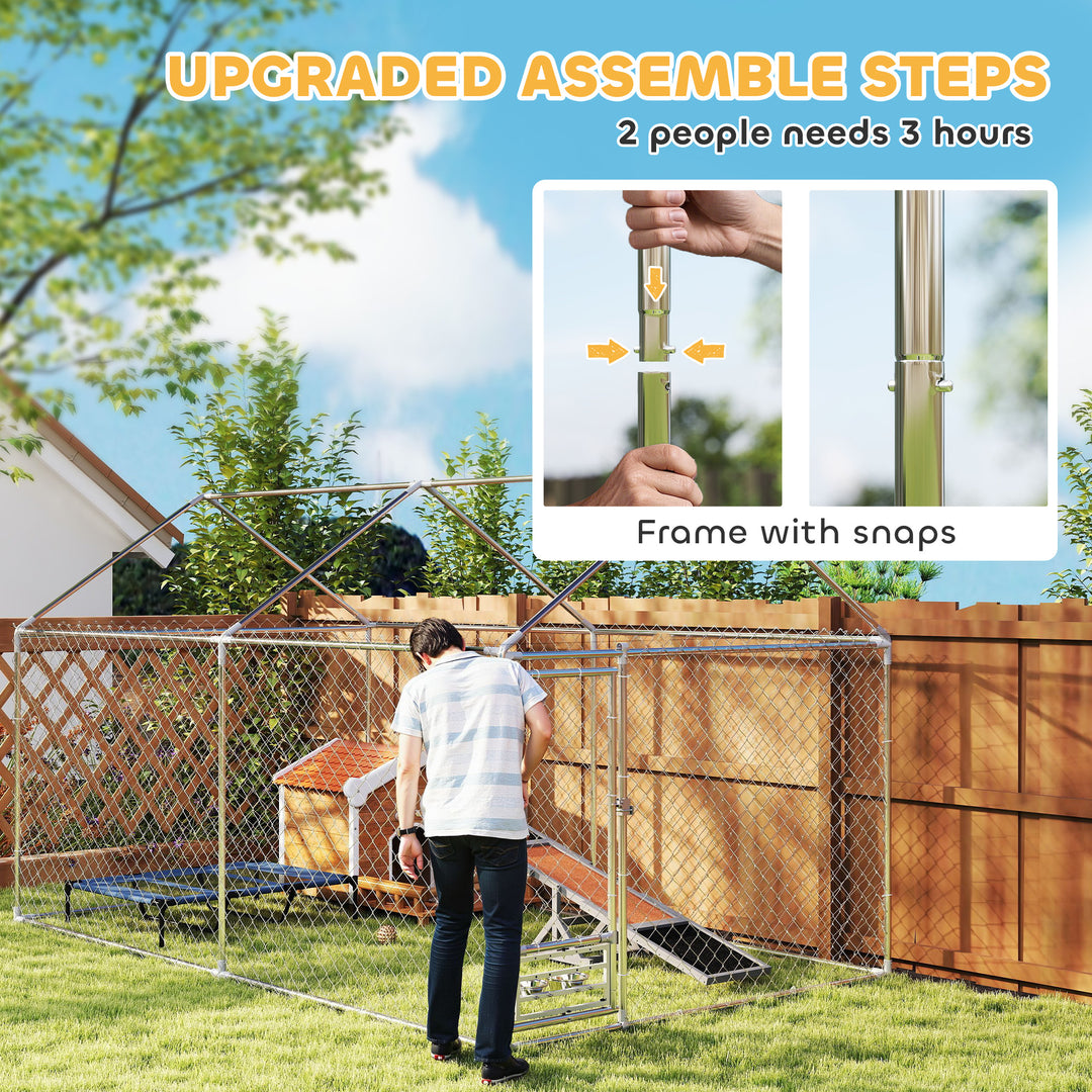 PawHut Outdoor Dog Run with Adjustable & Rotatable Bowls, Waterproof UV-Resistant Cover, Escape-Proof Lock, 13.1' x 7.5' x 7.5'