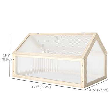 Outsunny Wooden Cold Frame Greenhouse Garden Portable Raised Planter with Openable Top for Indoor, Outdoor, Flowers, Vegetables, Plants, 35.5" x 20.5" x 19.5", Natural Wood