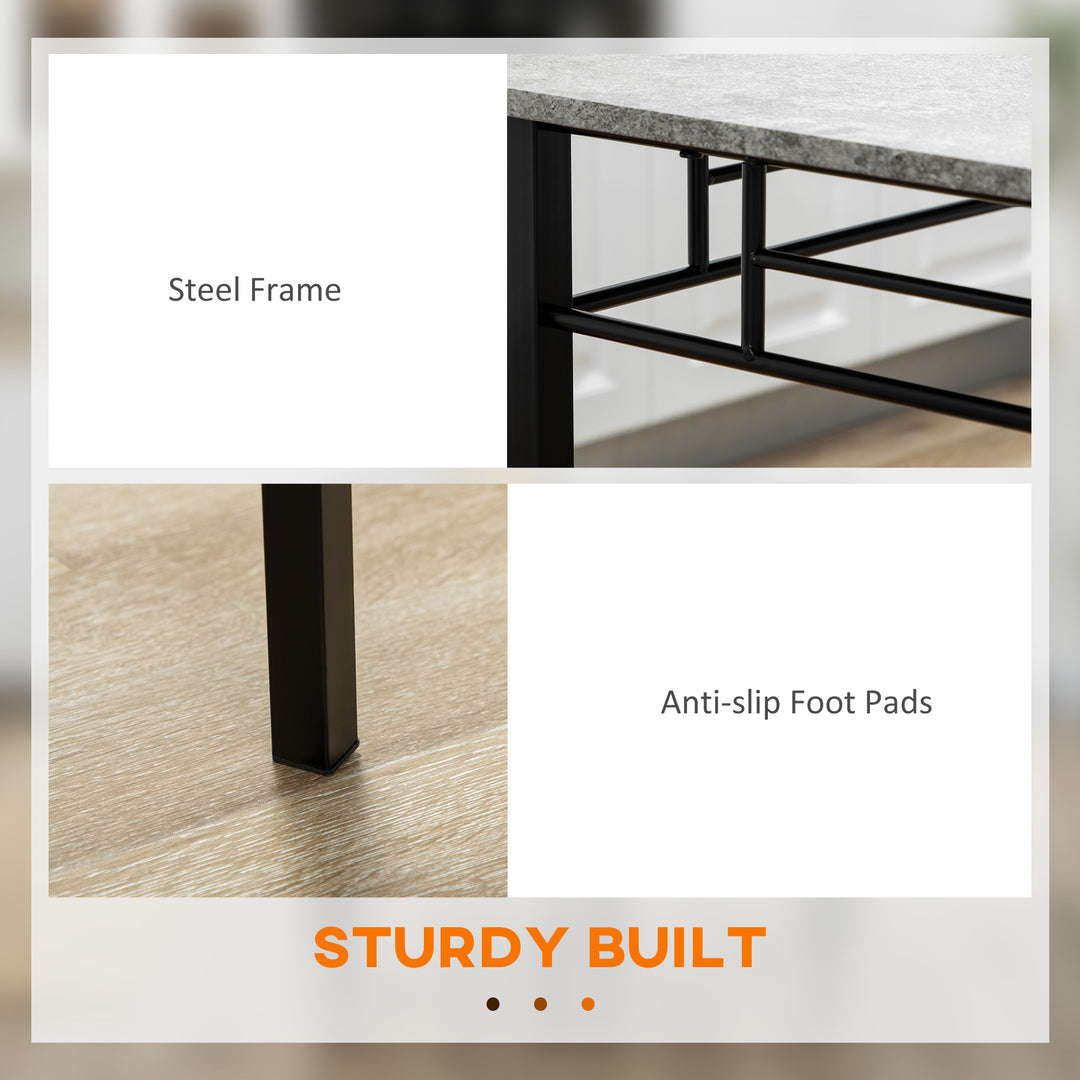 HOMCOM 5 Pieces Diner Tables Dining Room Sets for 4 People with Marble Effect Tabletop Padded Chairs and Metal Frame Grey