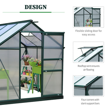 Outsunny 6.2' x 6.3' x 6.6' Clear Polycarbonate Greenhouse Large Walk-In Green House Garden Plants Grow Galvanized Base Aluminium Frame w/ Slide Door
