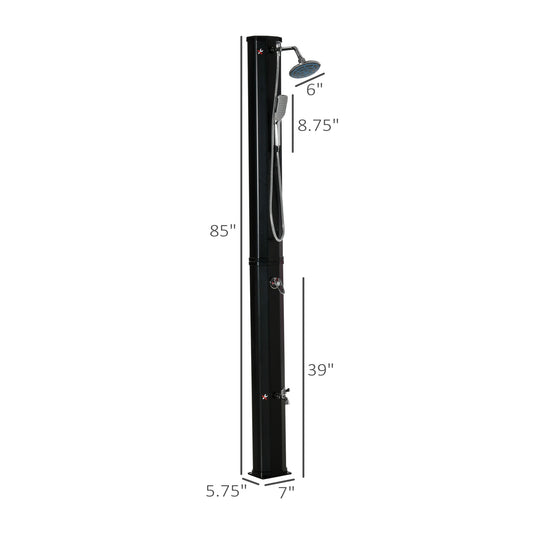 Outsunny 7ft Outdoor Solar Heated Shower with 360 Rotating Shower Head, Foot Shower Faucet, Temperature and Pressure Adjustable
