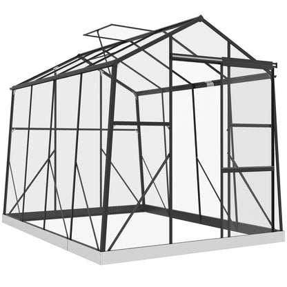 Outsunny 6' x 8' Walk-in Polycarbonate Greenhouse Aluminium Green House with Sliding Door, 5-Level Roof Vent, Rain Gutter