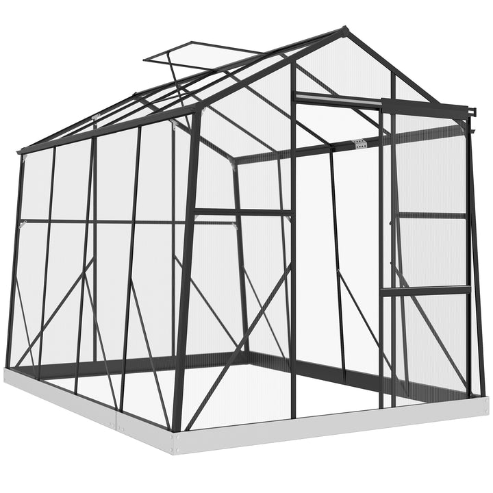 Outsunny 6' x 8' Walk-in Polycarbonate Greenhouse Aluminium Green House with Sliding Door, 5-Level Roof Vent, Rain Gutter