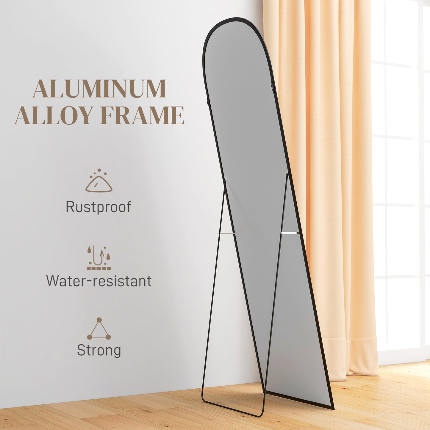HOMCOM Arched Standing Mirror, 64" x 20" Full Length Mirror, Free Standing or Wall Mounted for Living Room, Bedroom, Black