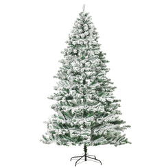 HOMCOM 7.5ft Artificial Snow Flocked Christmas Tree Xmas Tree Holiday Home Indoor Decoration for Party with Foldable Feet, Green