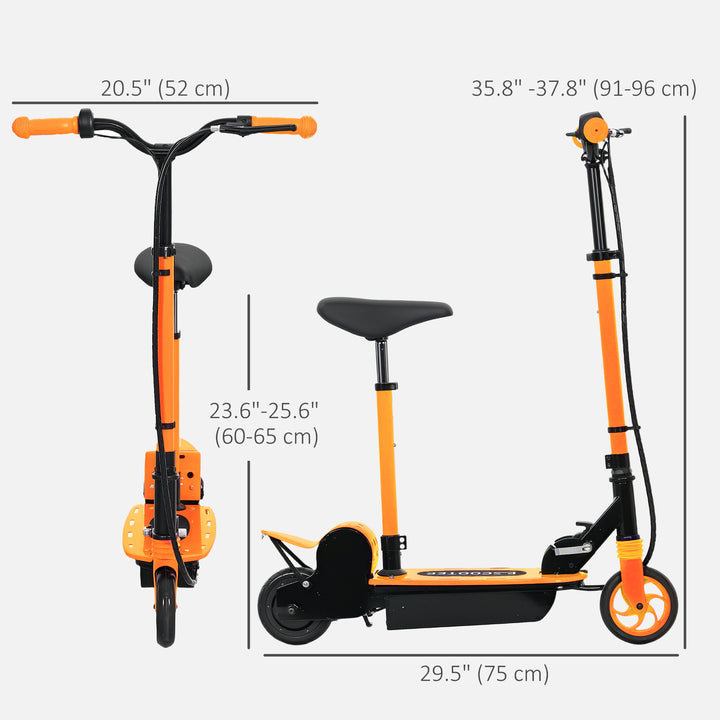 Soozier Foldable Electric Scooter for Kids Ages 6-14, with Seat and 2 Adjustable Heights, Max 6km Range & 12km/h, Orange