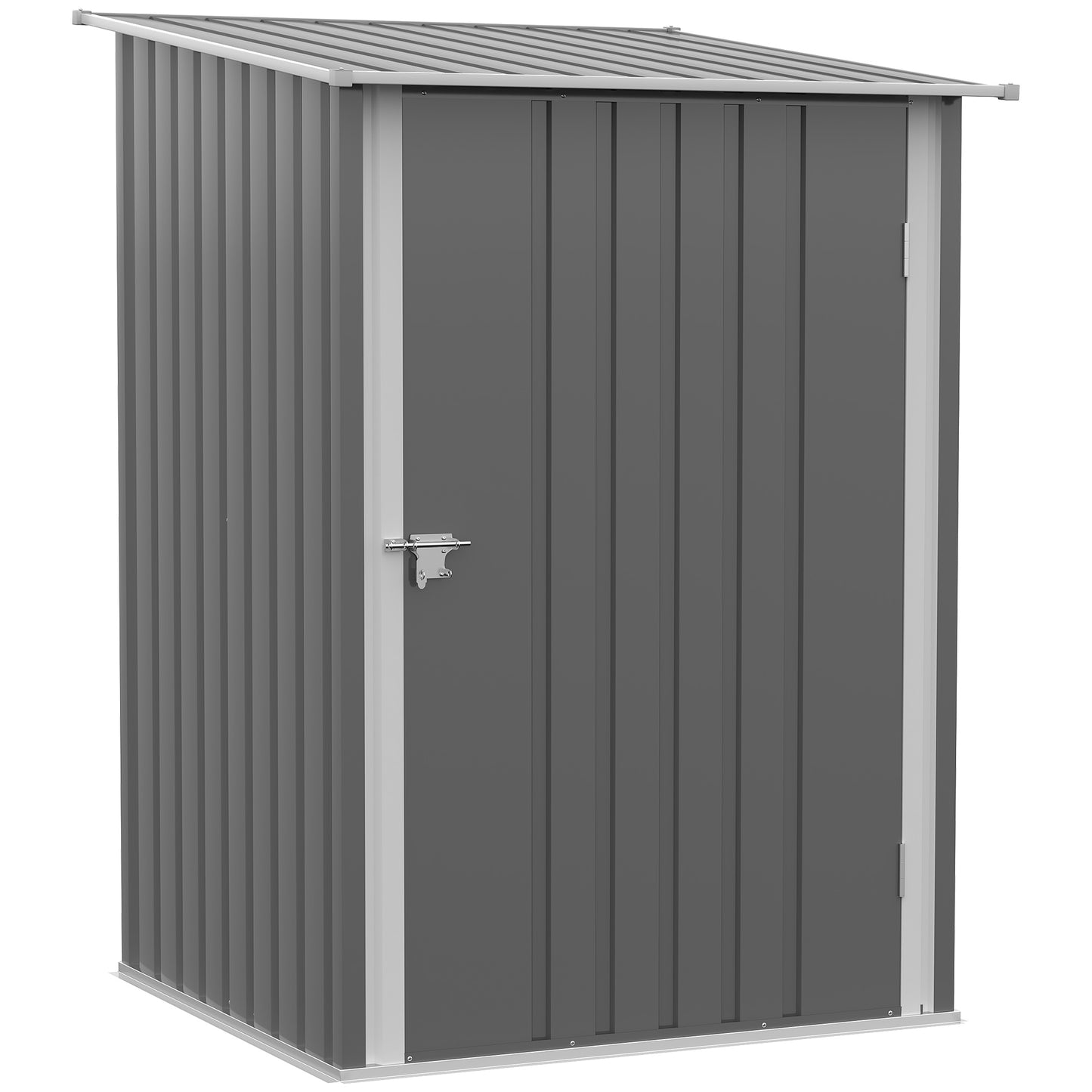 Outsunny 3.3' x 3.4' Lean-to Garden Storage Shed, Outdoor Galvanized Steel Tool House with Lockable Door for Patio Dark Gray