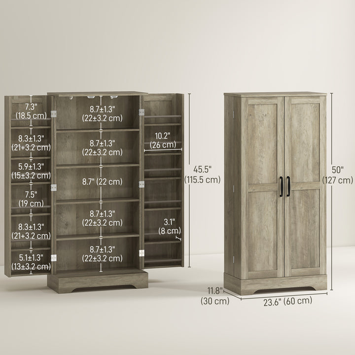 HOMCOM 50" Pantry Storage Cabinet, Farmhouse Kitchen Pantry Cabinet with Doors, Adjustable Shelves, Distressed Grey