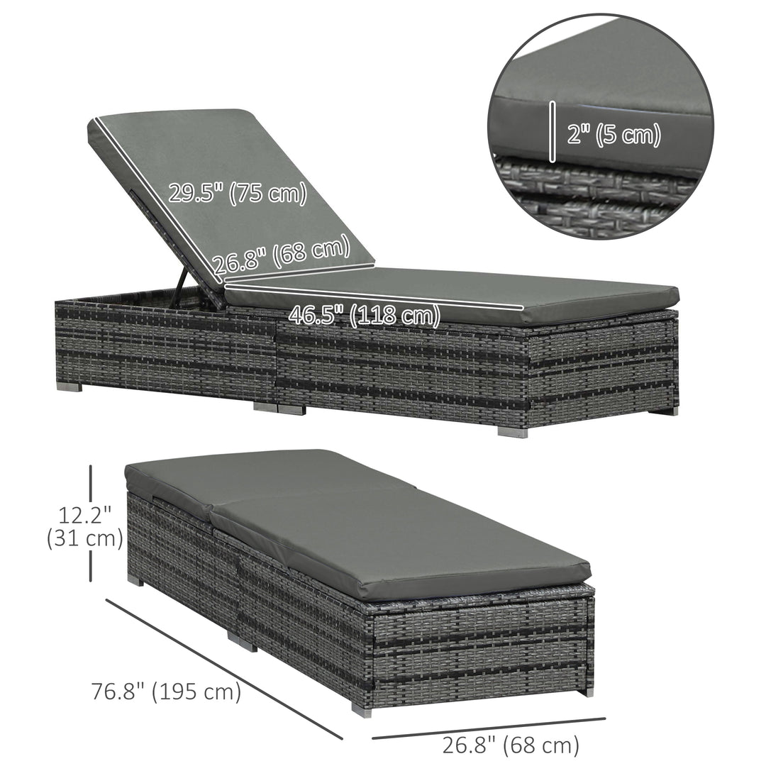 Outsunny Wicker Outdoor Lounge Chair, Patio Lounge Chair with 5-Level Adjustable Backrest & Cushion for Poolside, Mixed Grey