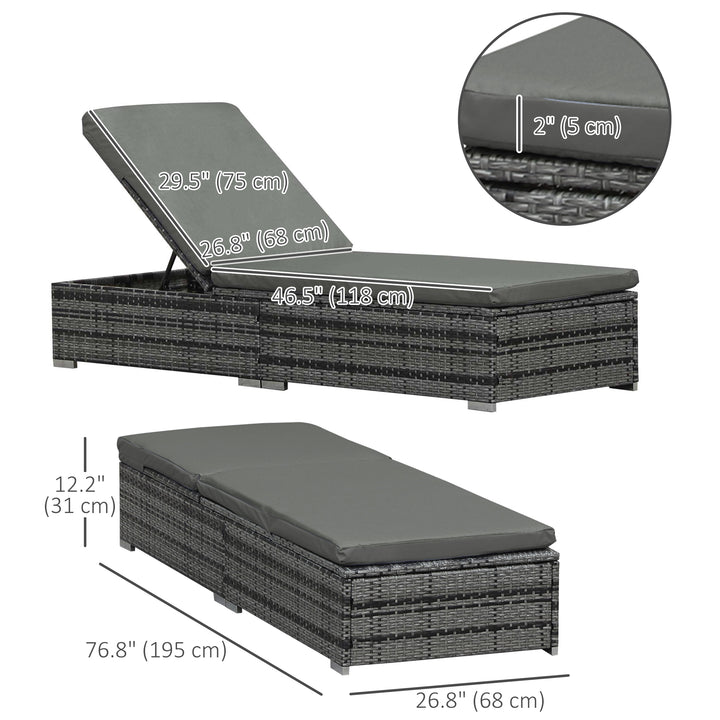 Outsunny Wicker Outdoor Lounge Chair, Patio Lounge Chair with 5-Level Adjustable Backrest & Cushion for Poolside, Mixed Grey