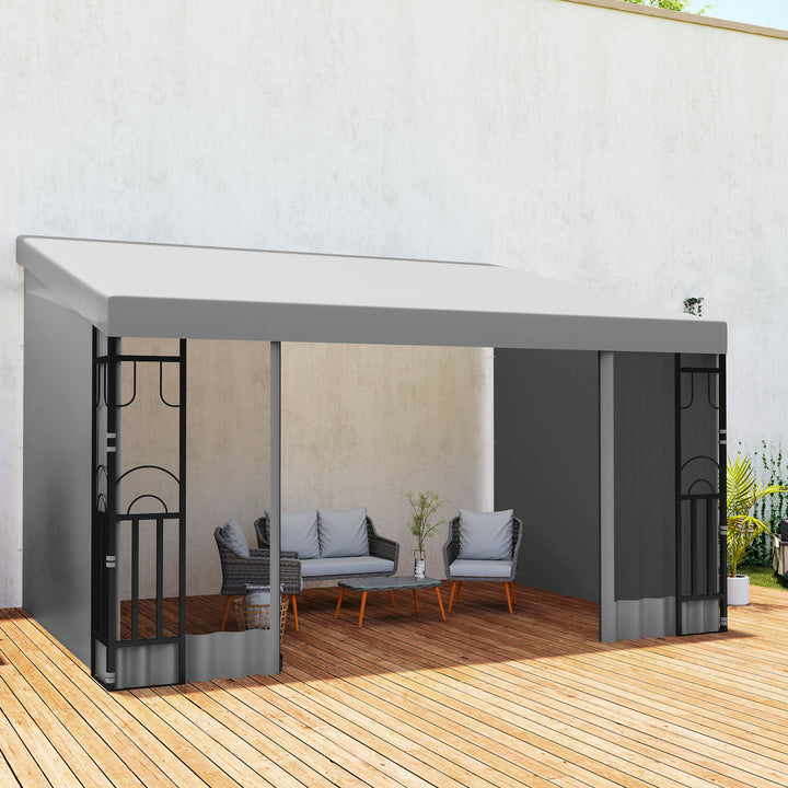 Outsunny 10' x 13' Wall Pergola, Outdoor Gazebo with 2 Curtains and 2 Nettings, UV Resistant, for Patio, Deck, Dark Grey