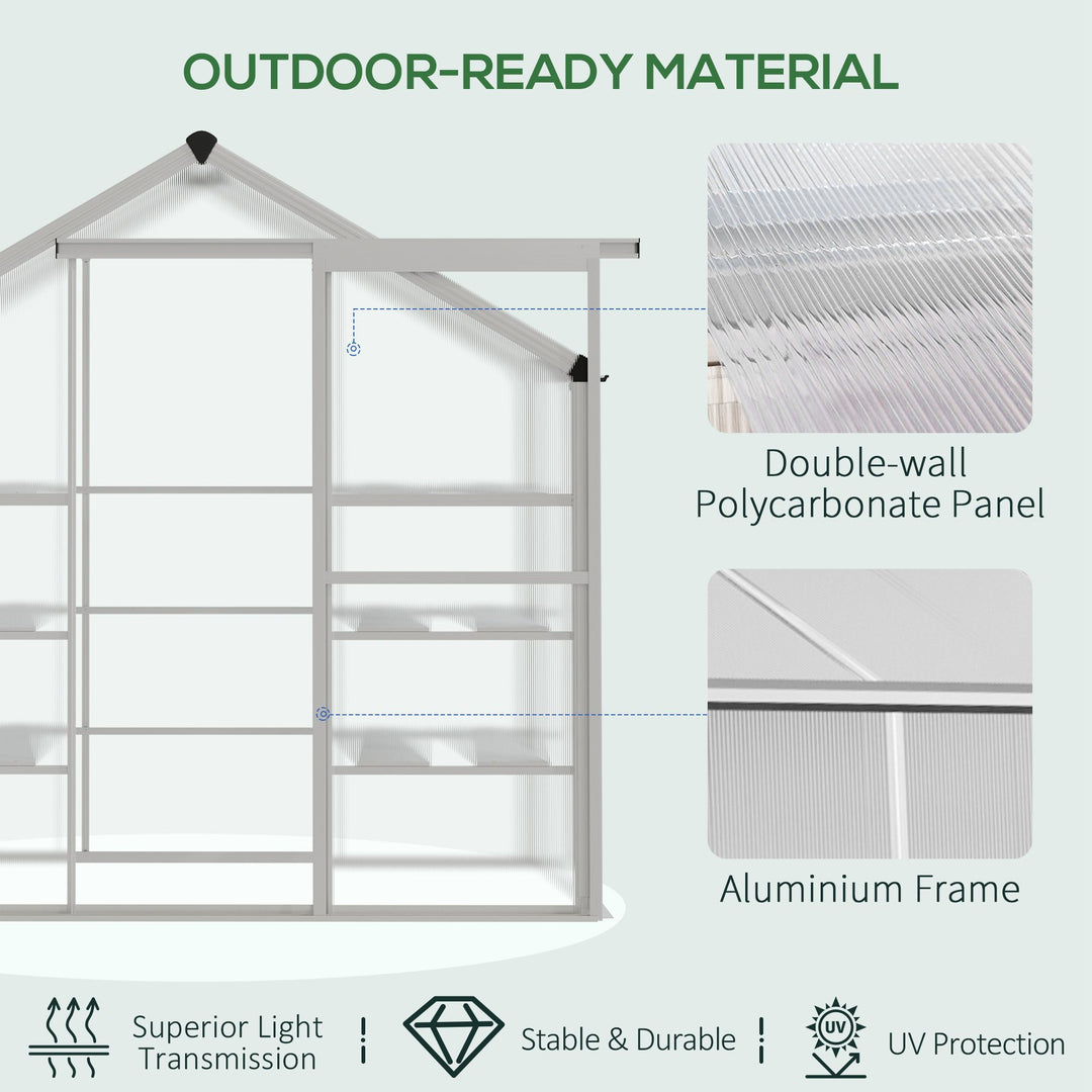 Outsunny 6.3' x 2.3' x 6.1' Outdoor Polycarbonate Greenhouse with 3-Tier Shelves, Cold Frame Greenhouse with Sliding Door and Aluminum Frame