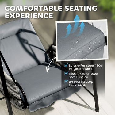 Outsunny Rattan Hammock Chair with Stand Included, Hanging Swing Chair with Stand and Seat Cushion, Light Grey