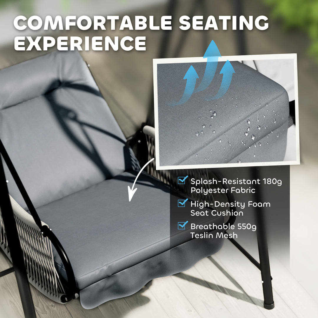 Outsunny Rattan Hammock Chair with Stand Included, Hanging Swing Chair with Stand and Seat Cushion, Light Grey