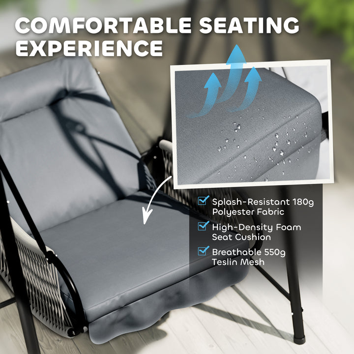 Outsunny Rattan Hammock Chair with Stand Included, Hanging Swing Chair with Stand and Seat Cushion, Light Grey