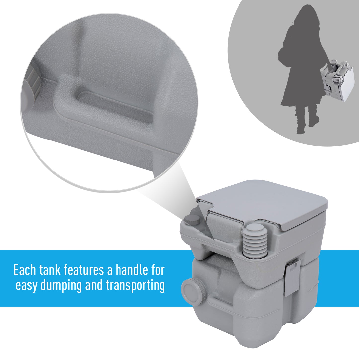 Outsunny Portable Toilet for Adults, Travel Toilet with 2 Detachable Tanks, Camping Toilet for Trips, 5.3 Gallon (20L), Grey