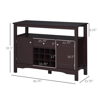 HOMCOM Modern Kitchen Buffet Bar Cabinet Storage Sideboard Dining Server with Drawer & 12-Bottle Wine Rack for Living Room, Espresso