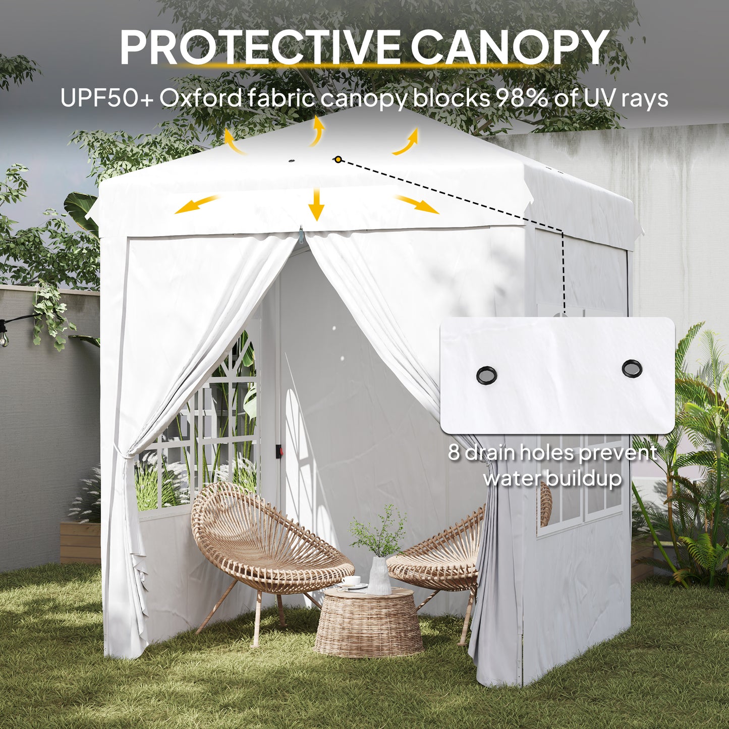 Outsunny 6.7' x 6.7' Pop-Up Canopy Tent with Sidewalls, Height-Adjustable, Carry Bag Included, for Outdoor, Garden, Patio, White