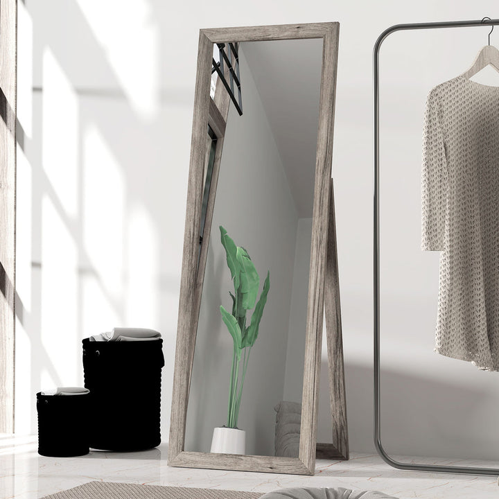 HOMCOM 58" x 20" Floor Standing Mirror, Full Body Mirror for Bedroom, Living Room, Oak