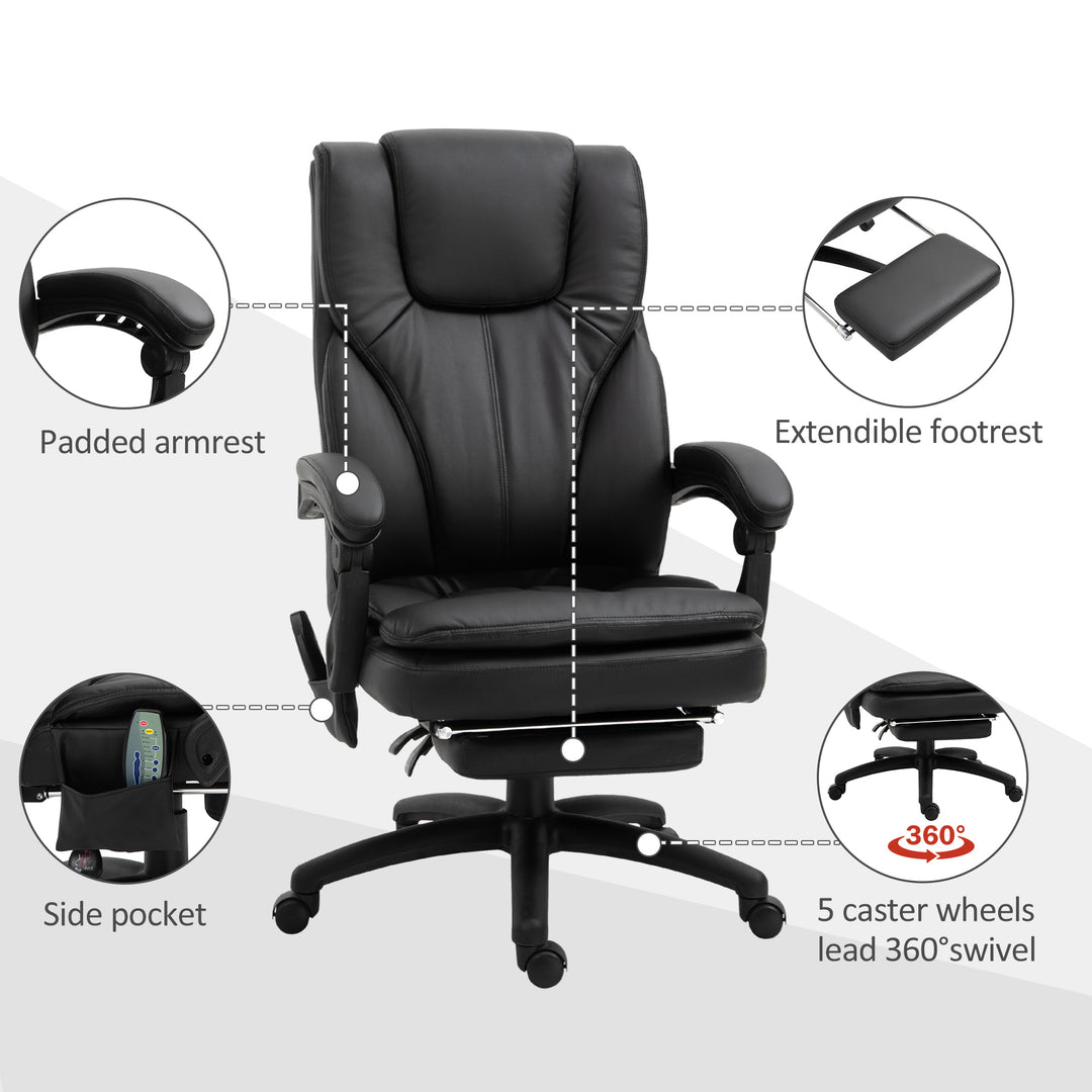 Vinsetto Office Chair High Back 6-Point Vibration Massage Reclining 360° Swivel Height Adjustable with Retractable Footrest