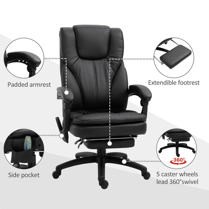 Vinsetto Office Chair High Back 6-Point Vibration Massage Reclining 360° Swivel Height Adjustable with Retractable Footrest