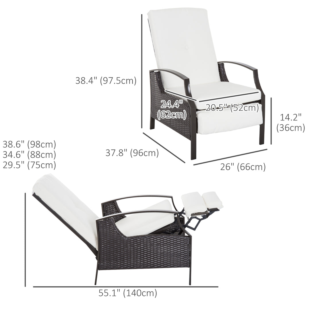 Outsunny Outdoor Rattan Recliner Chair, Wicker Reclining Chair with Adjustable Back Retractable Footrest Cushion Blue