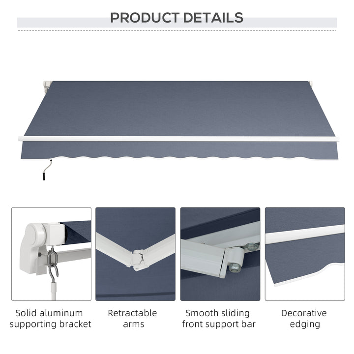 Outsunny 12' x 8' Retractable Patio Awning Sunshade Shelter with Manual Crank Handle UV & Water-Resistant for Deck Balcony Grey