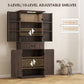 HOMCOM 71" LED Kitchen Pantry Cabinet, Farmhouse Storage Cabinet with Door Shelves, Distressed Brown