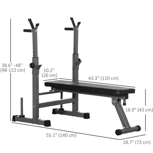Soozier Adjustable Weight Bench, Foldable Bench Press with Barbell Rack and Dip Station for Home Gym, Strength Training Multiuse Workout Bench, Black and Grey