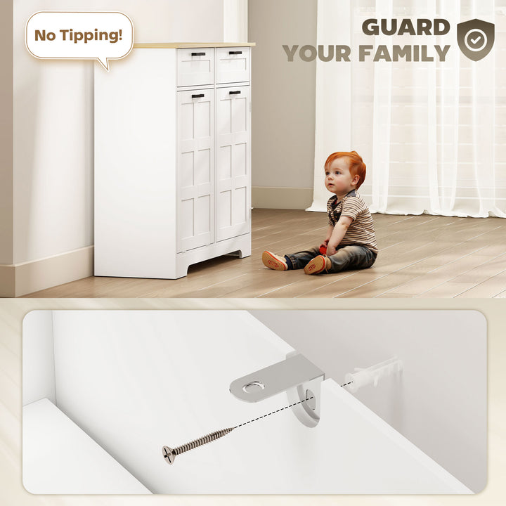 HOMCOM 7 Gallon Tilt Out Garbage Cabinet, Kitchen Island with Trash Cabinet, 2 Drawers, Door Racks, Adjustable Shelves, Black