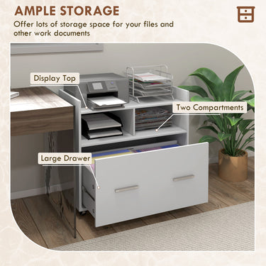 Vinsetto Mobile Filing Cabinet, Rolling File Cabinet with Drawer and Adjustable Hanging Bar for Letter, A4 and Legal Size, White