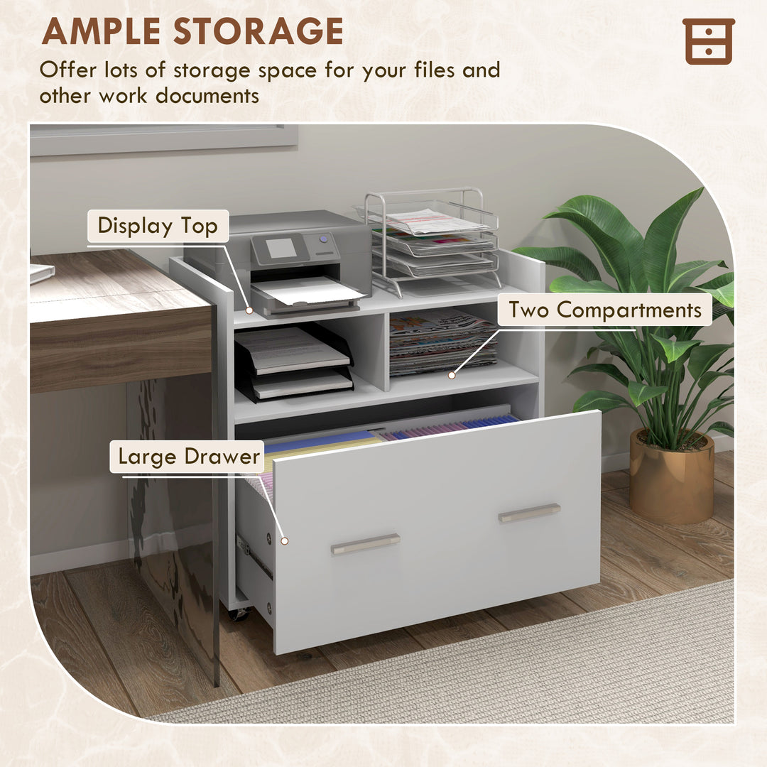 Vinsetto Mobile Filing Cabinet, Rolling File Cabinet with Drawer and Adjustable Hanging Bar for Letter, A4 and Legal Size, White