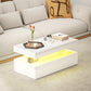 HOMCOM LED Coffee Table, Living Room Table with 2 Drawers and Open Shelf, High Gloss White