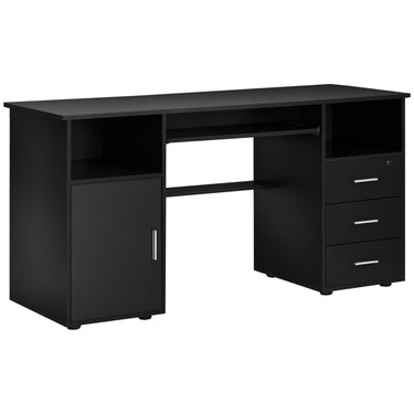 HOMCOM 57" Computer Desk with Drawers, Home Office Desk with Keyboard Tray, Open Shelves and Lockable Drawer, Writing Workstation for Study, Black