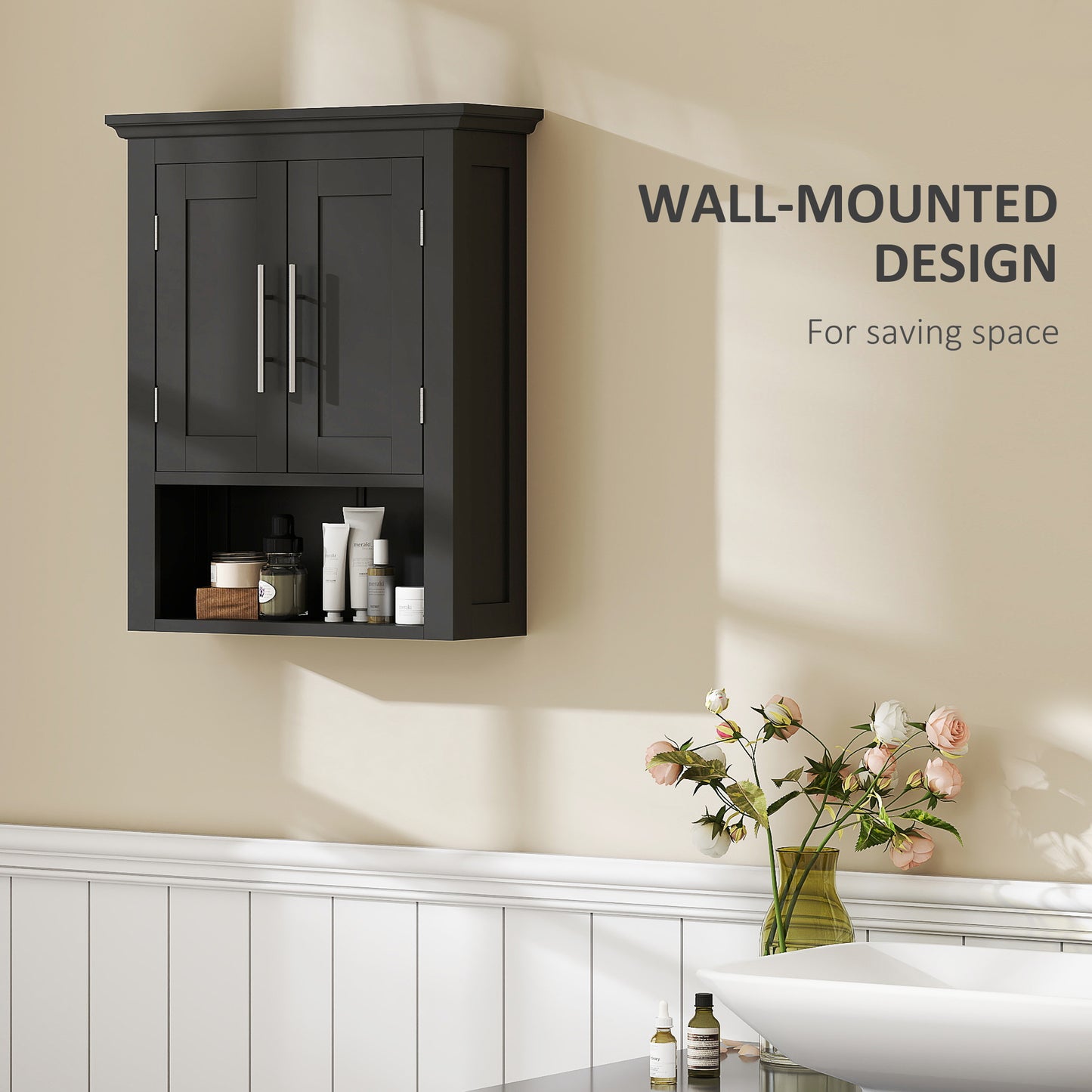 kleankin Bathroom Wall Cabinet, Medicine Cabinet, Toilet Storage Cabinet with Shelf for Living Room and Entryway, White