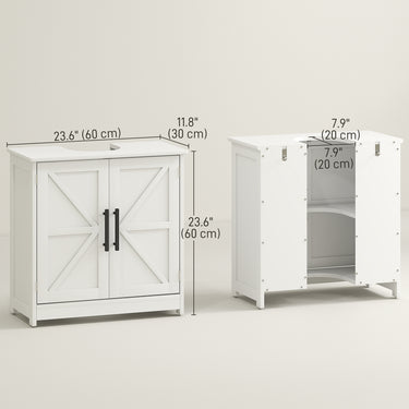 HOMCOM Farmhouse Pedestal Sink Storage Cabinet, Bathroom Under Sink Cabinet with 2 Barn Doors and Adjustable Shelf, White