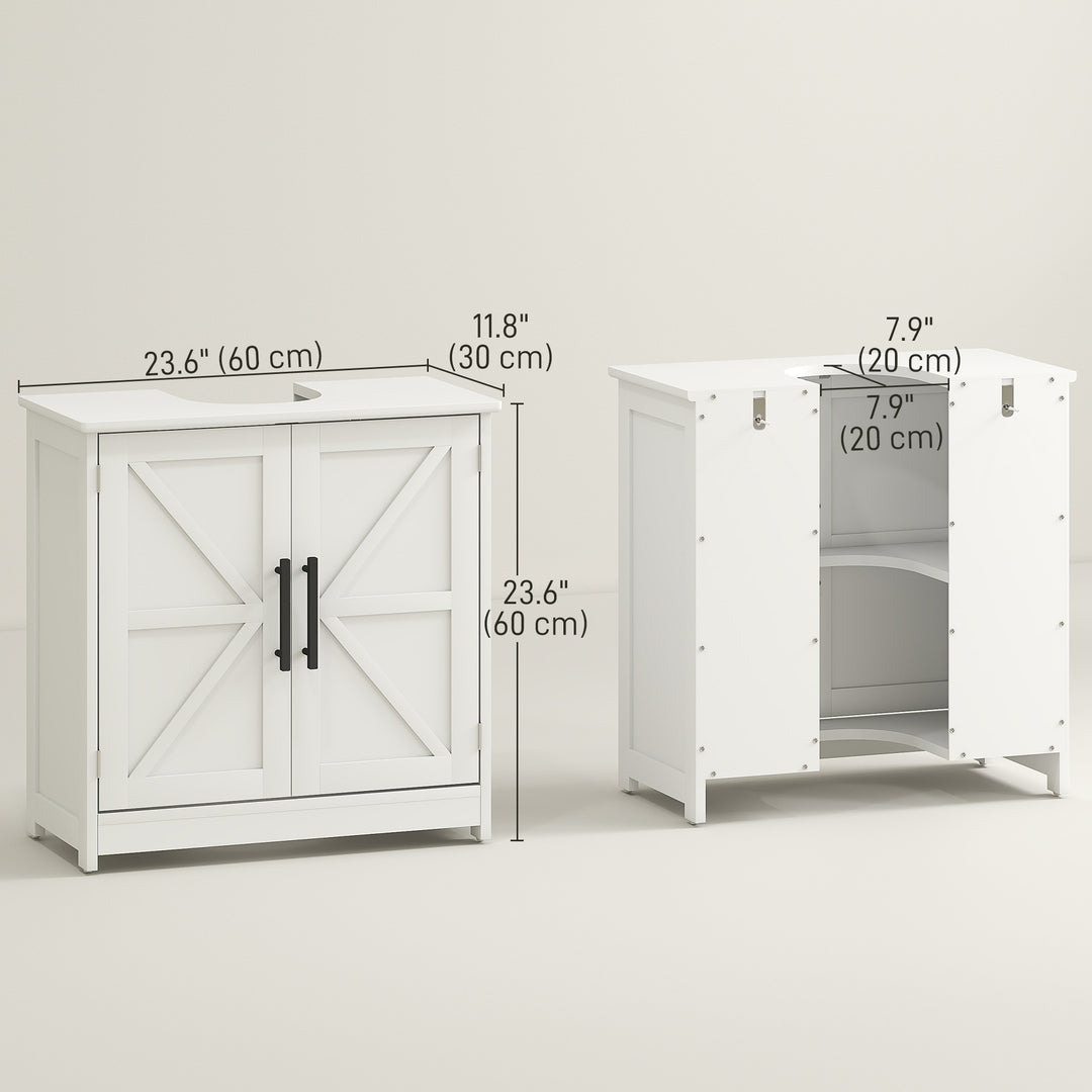 HOMCOM Farmhouse Pedestal Sink Storage Cabinet, Bathroom Under Sink Cabinet with 2 Barn Doors and Adjustable Shelf, White