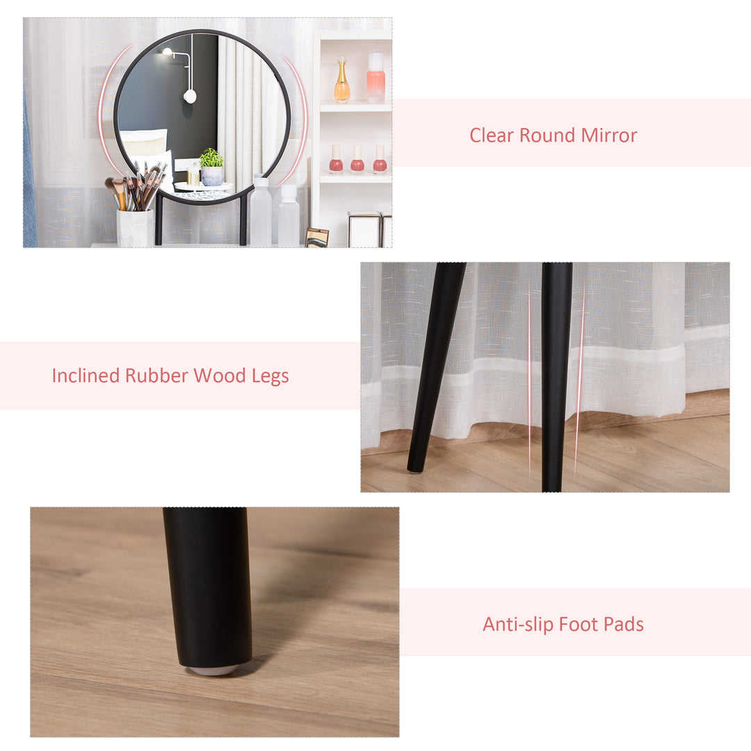 HOMCOM Vanity Table with Stool, Makeup Vanity with Wood Dressing Table with Storage Drawers and Shelf for Bedroom, White and Black