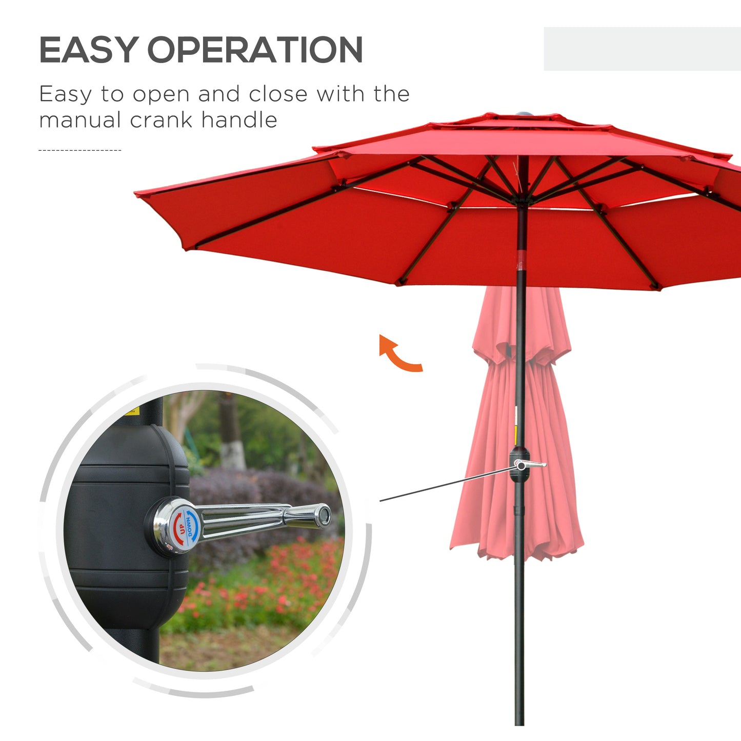 Outsunny 9FT 3 Tiers Patio Umbrella Outdoor Market Umbrella with Crank, Push Button Tilt for Deck, Backyard and Lawn, Sky Blue