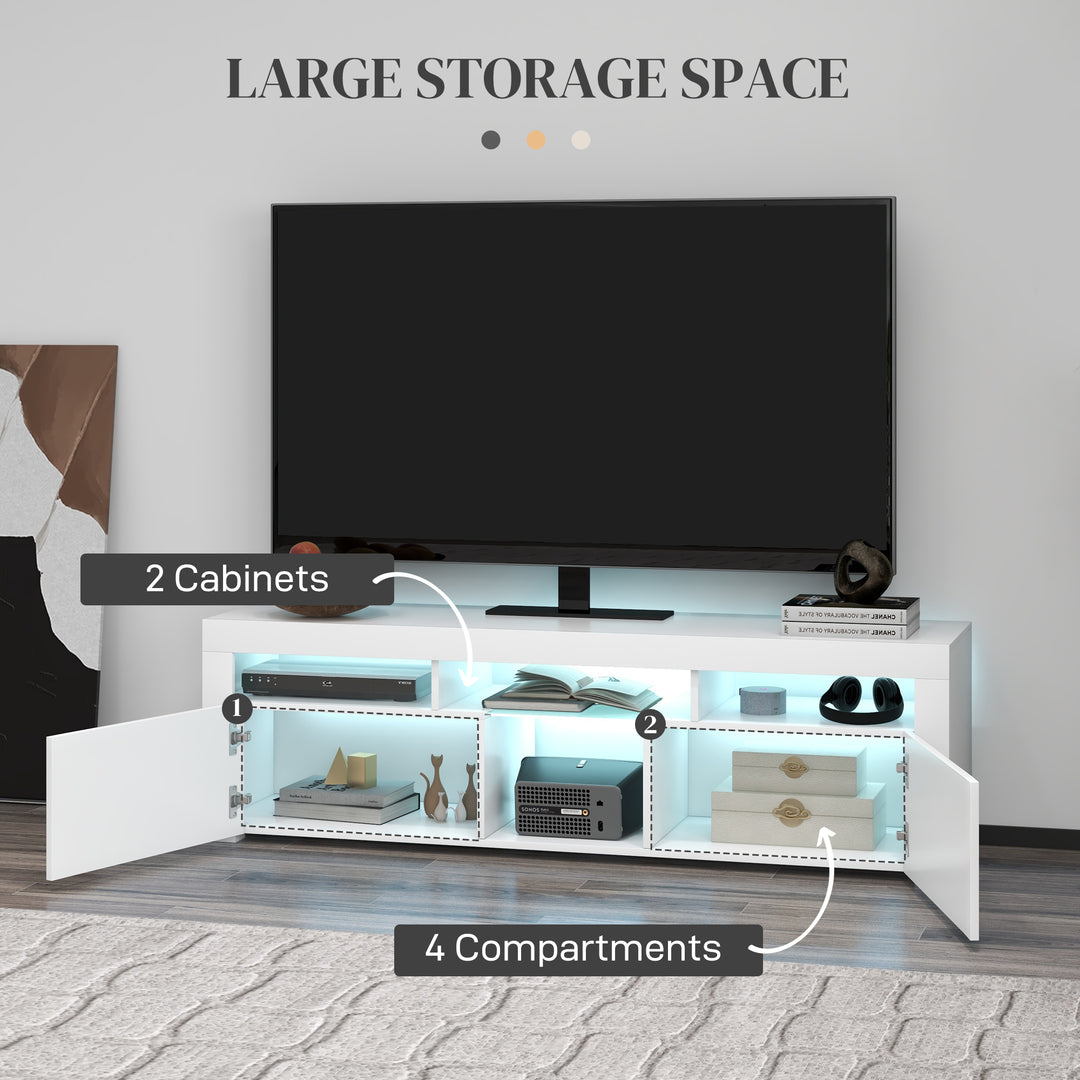 HOMCOM Modern TV Stand with Storage and LED Lights for TVs up to 55", TV Cabinet with Open Compartments, High Gloss White