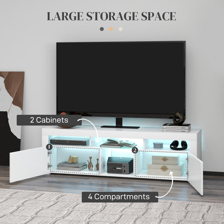 HOMCOM Modern TV Stand with Storage and LED Lights for TVs up to 55", TV Cabinet with Open Compartments, High Gloss White