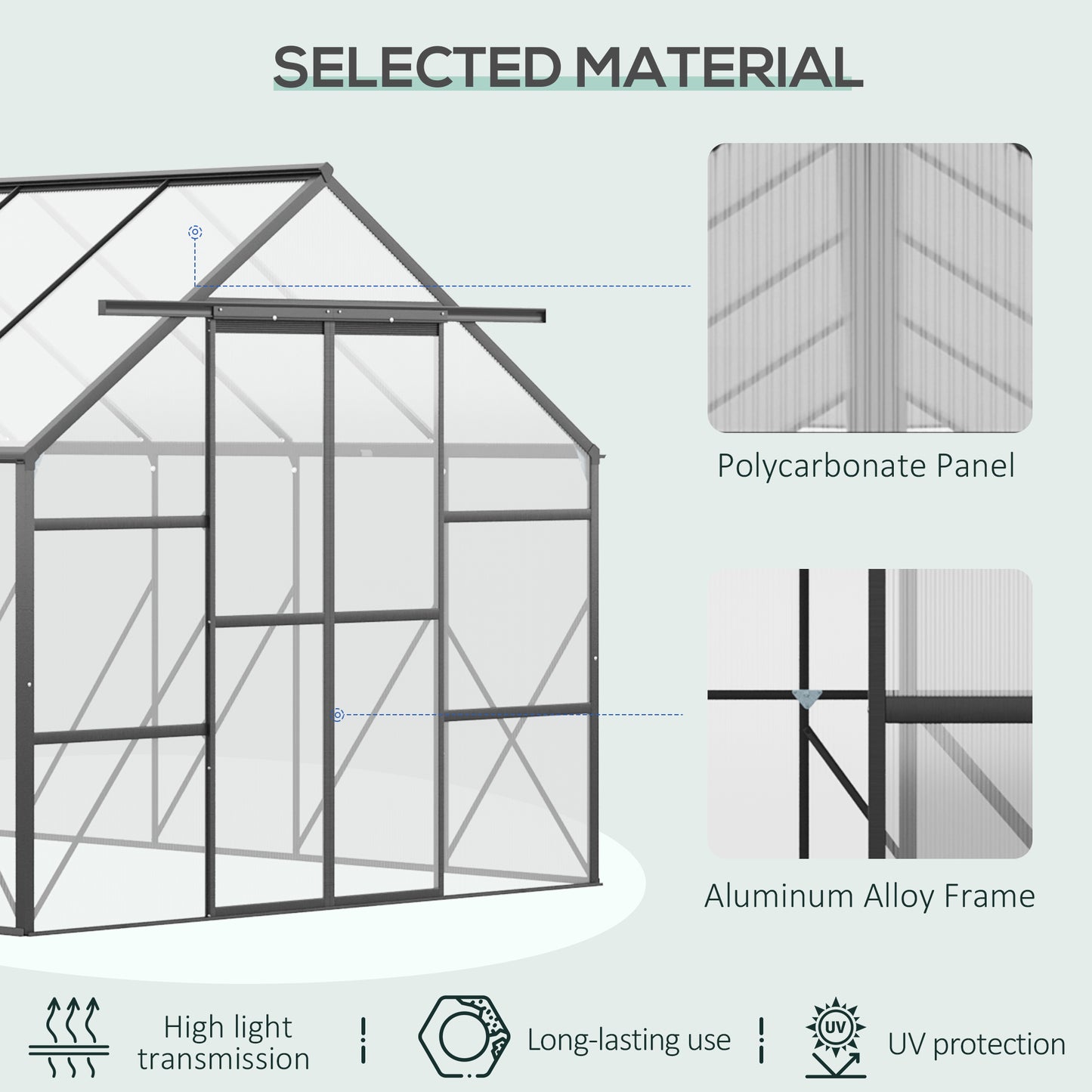 Outsunny 20' x 8' Aluminum Polycarbonate Greenhouse Walk-in Garden Greenhouse Kit with Adjustable Roof Vent, Rain Gutter and Sliding Door for Winter, Black