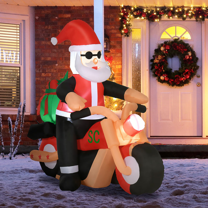 HOMCOM 5.5' H Christmas Holiday Yard Inflatable Outdoor, Light Up LED Decoration, Santa Claus Riding a Motorcycle