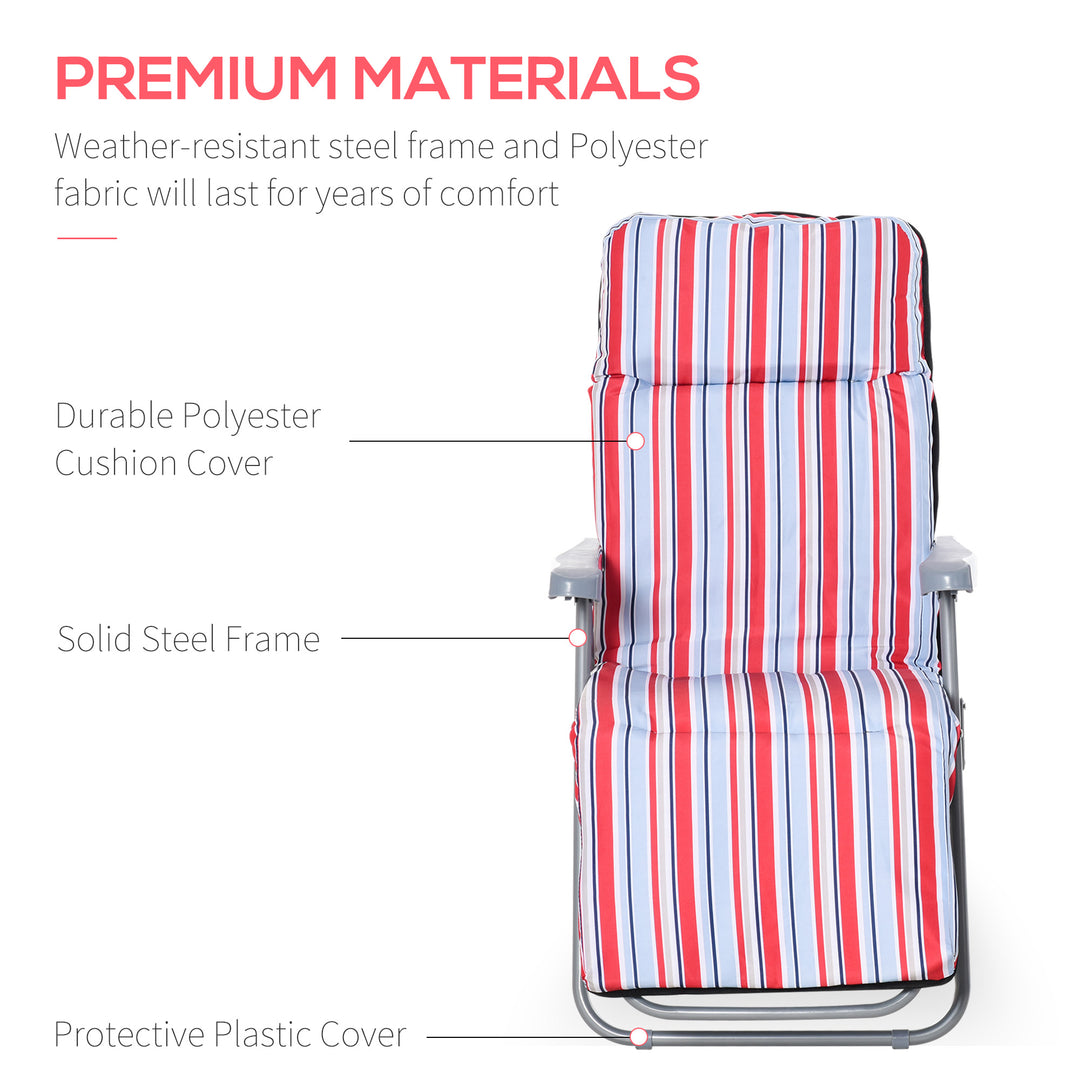 Outsunny Set of 2 Garden Sun Lounger, Outdoor Reclining Seat Cushioned Seat, Foldable Adjustable Recliner, Grey and Blue