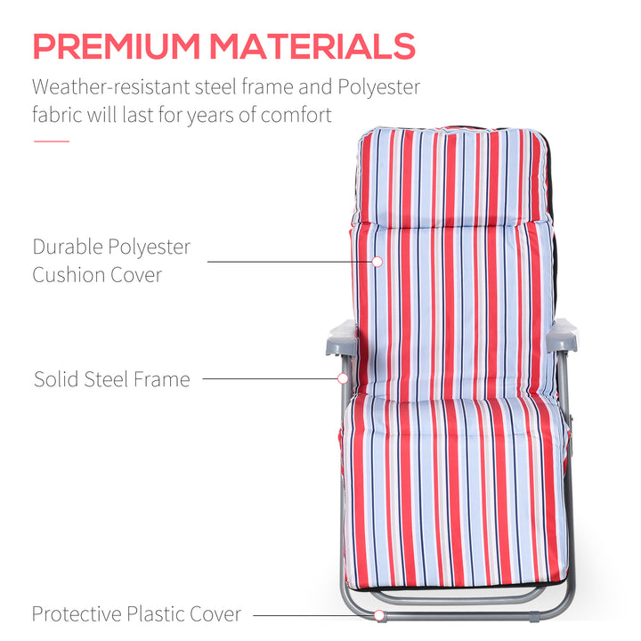 Outsunny Set of 2 Garden Sun Lounger, Outdoor Reclining Seat Cushioned Seat, Foldable Adjustable Recliner, Grey and Blue