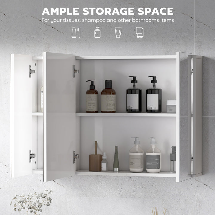 kleankin 28" x 24" Wall Mounted Mirror Cabinet, Bathroom Medicine Cabinet with Mirror, 3 Doors and Adjustable Shelves, White