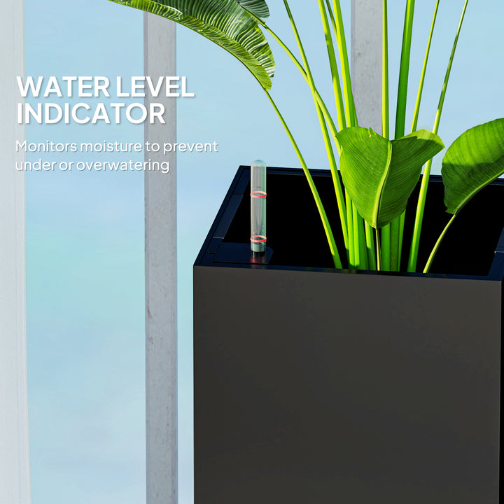 Outsunny 2 Pack Planter Box, 26 Inch Plastic Flower Pots with Water Level Indicator, Drainage Hole and Drain Plug, Dark Grey