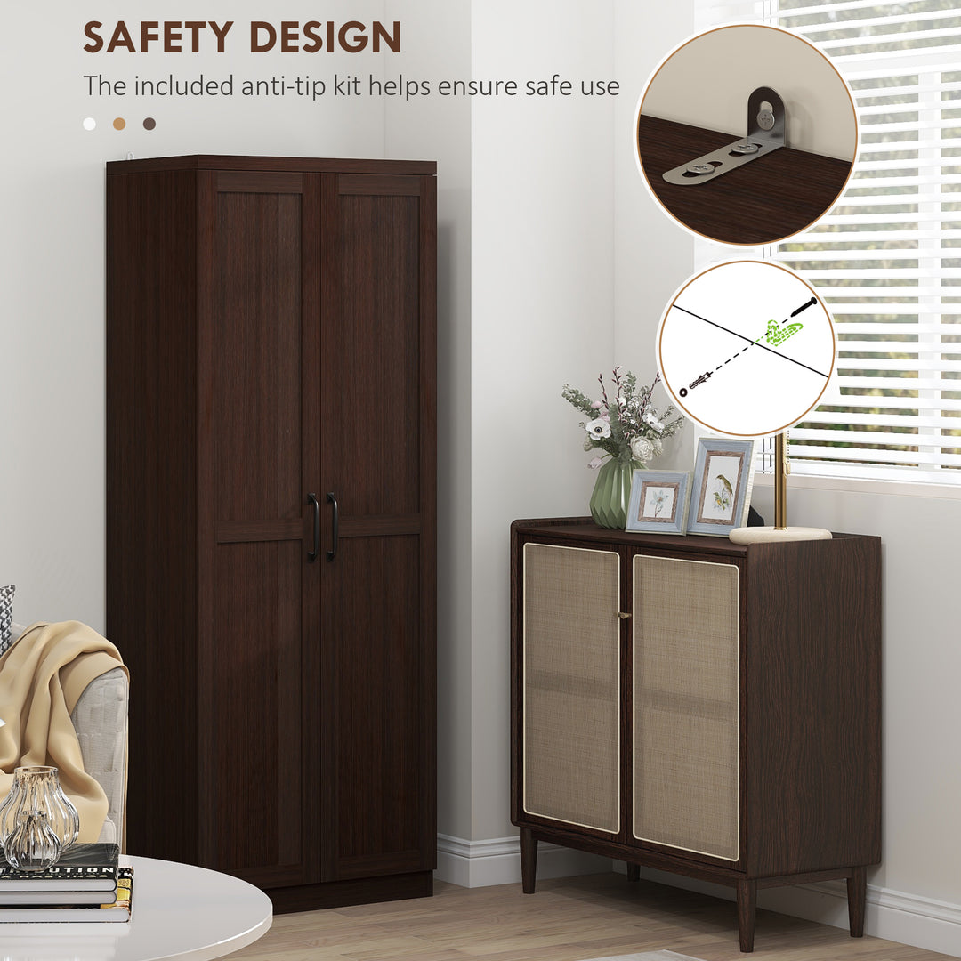 HOMCOM 63" Kitchen Storage Cabinet, 5-tier Pantry Cabinet with Doors and Adjustable Shelves for Dining Room, Distressed White