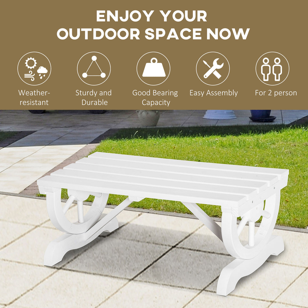 Outsunny Rustic Wood Wheel Outdoor Garden Bench for 2-Person with a Unique Wheel Design on the Legs & Strong Build, White