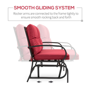 Outsunny 2-Person Outdoor Glider Chair, Patio Double Rocking Loveseat with Steel Frame and Cushions for Backyard, Garden and Porch, Red